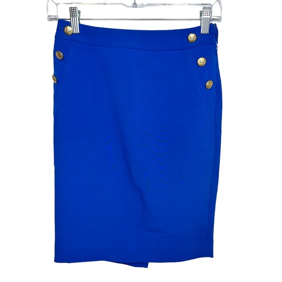 Express Pencil Skirt Womens Embellished Stretch Slit Lined Professional Blue 00 - Picture 1 of 8